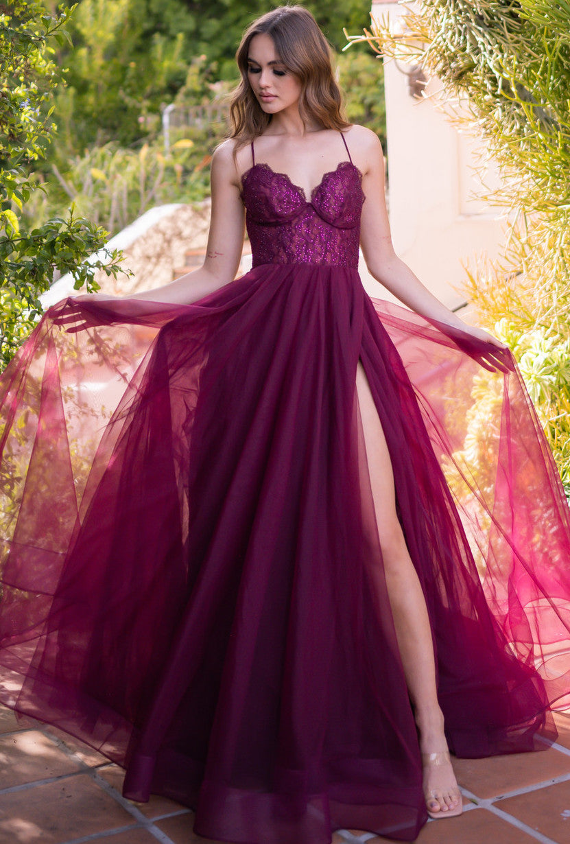Dani Gown - Mulberry - Tulle A-line Lace Dress