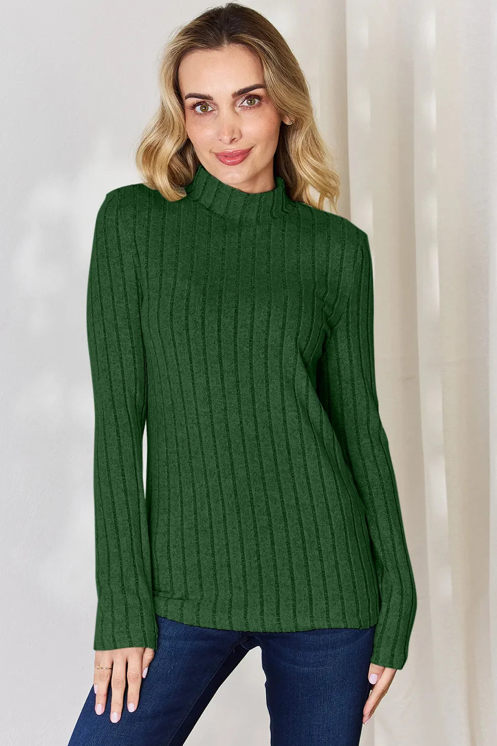 Basic Bae Full Size Ribbed Mock Neck Long Sleeve Knit Top | Includes Plus Size