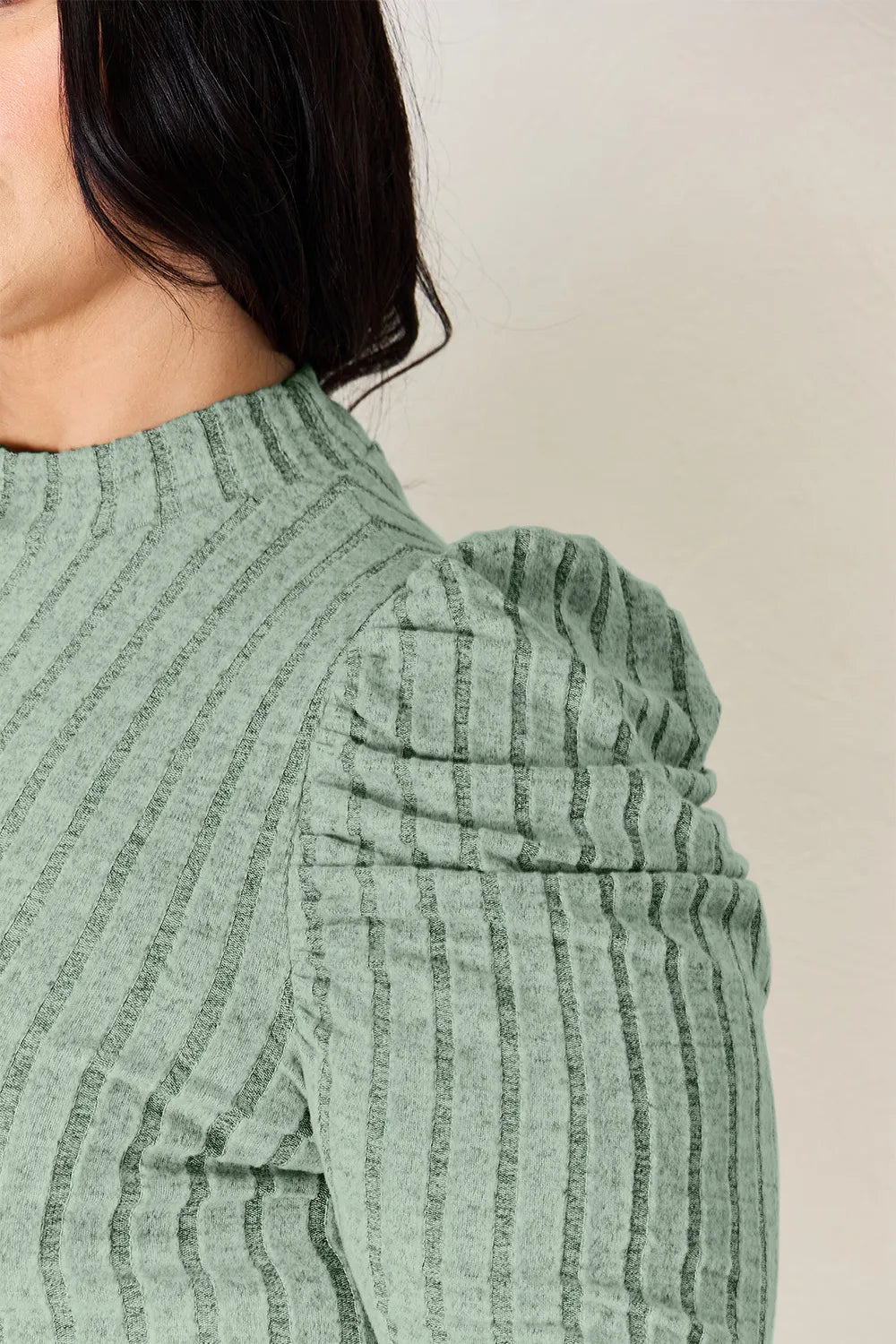 Basic Bae Full Size Ribbed Mock Neck Puff Sleeve T-shirt | Includes Plus Size