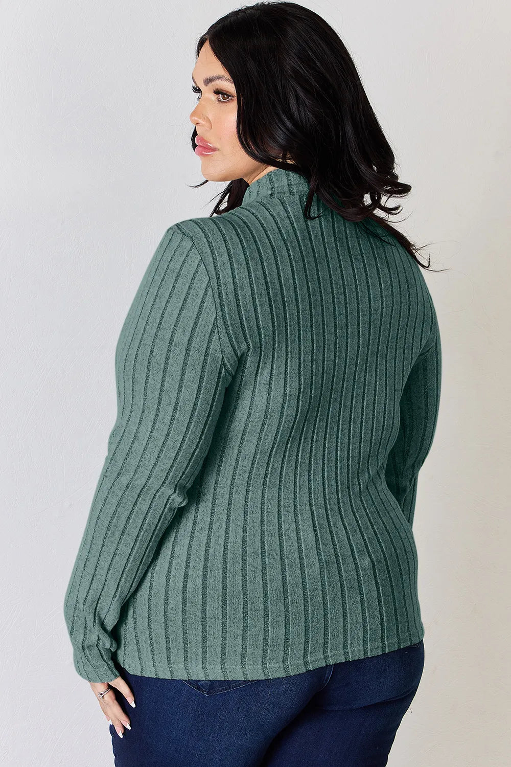 Basic Bae Full Size Ribbed Mock Neck Long Sleeve Knit Top | Includes Plus Size