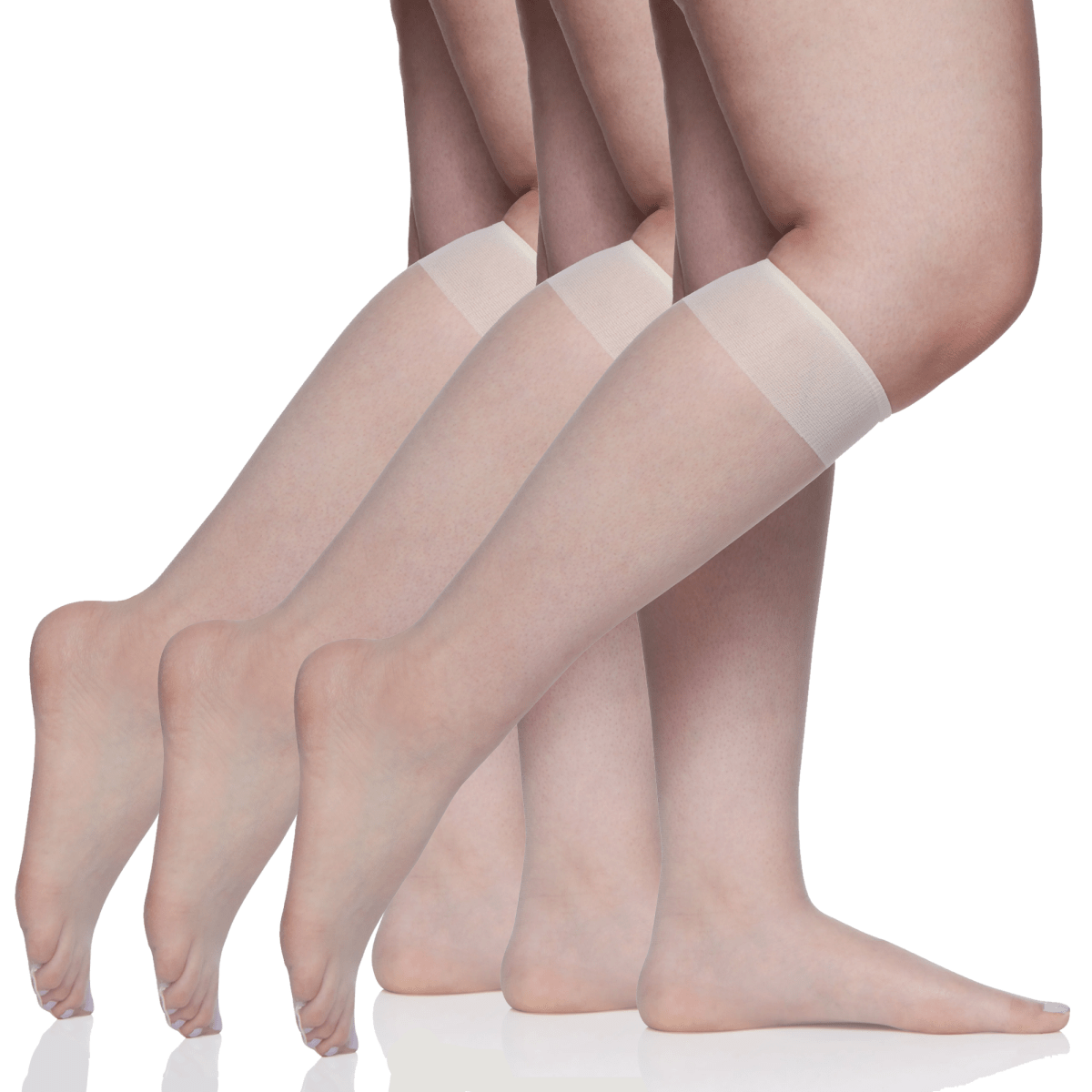 3 Pair Pack Queen Ultra Sheer Knee High With Sandalfoot Toe - Plus Size