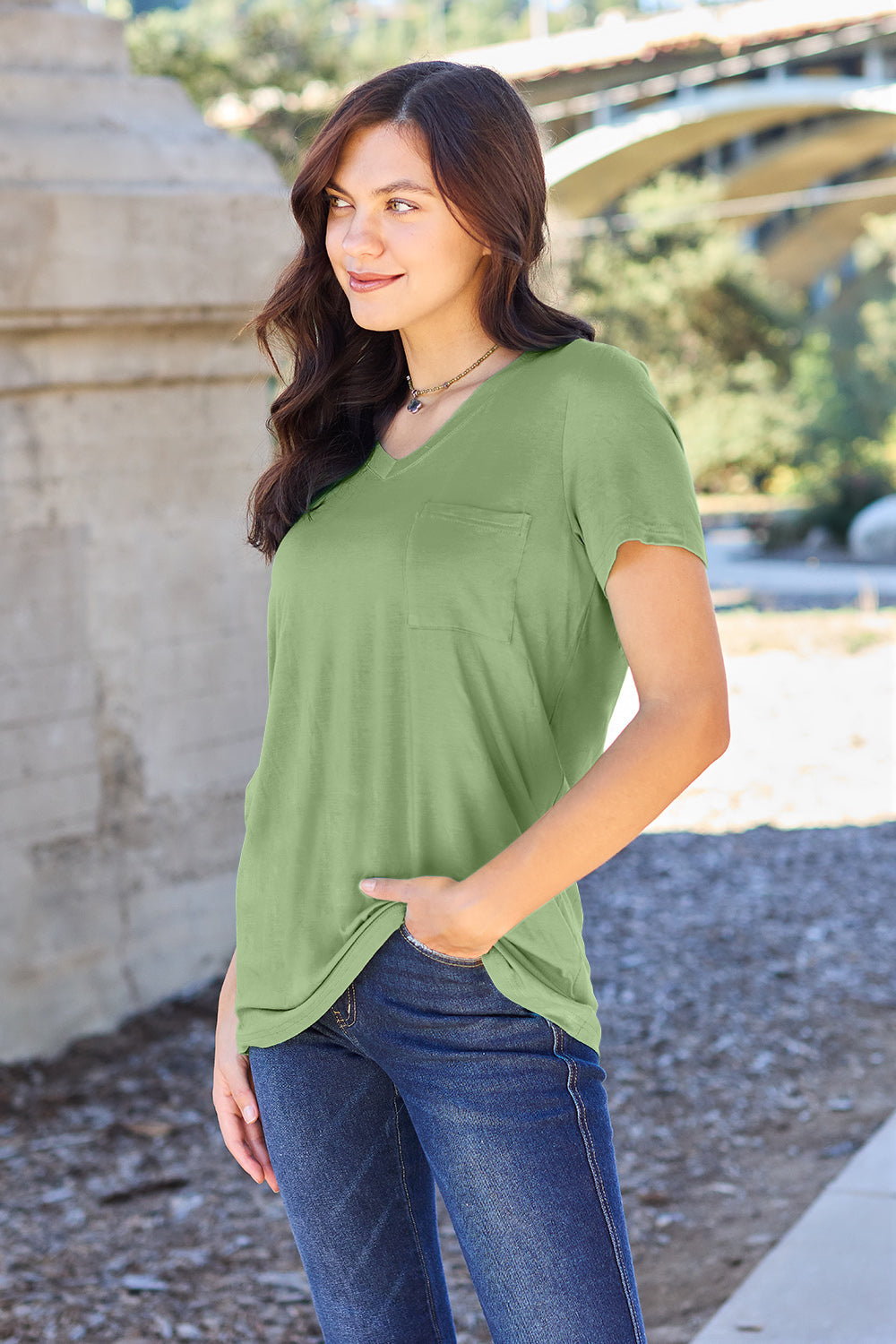Basic Bae Bamboo Full Size  V-neck Short Sleeve T-shirt | Includes Plus Size