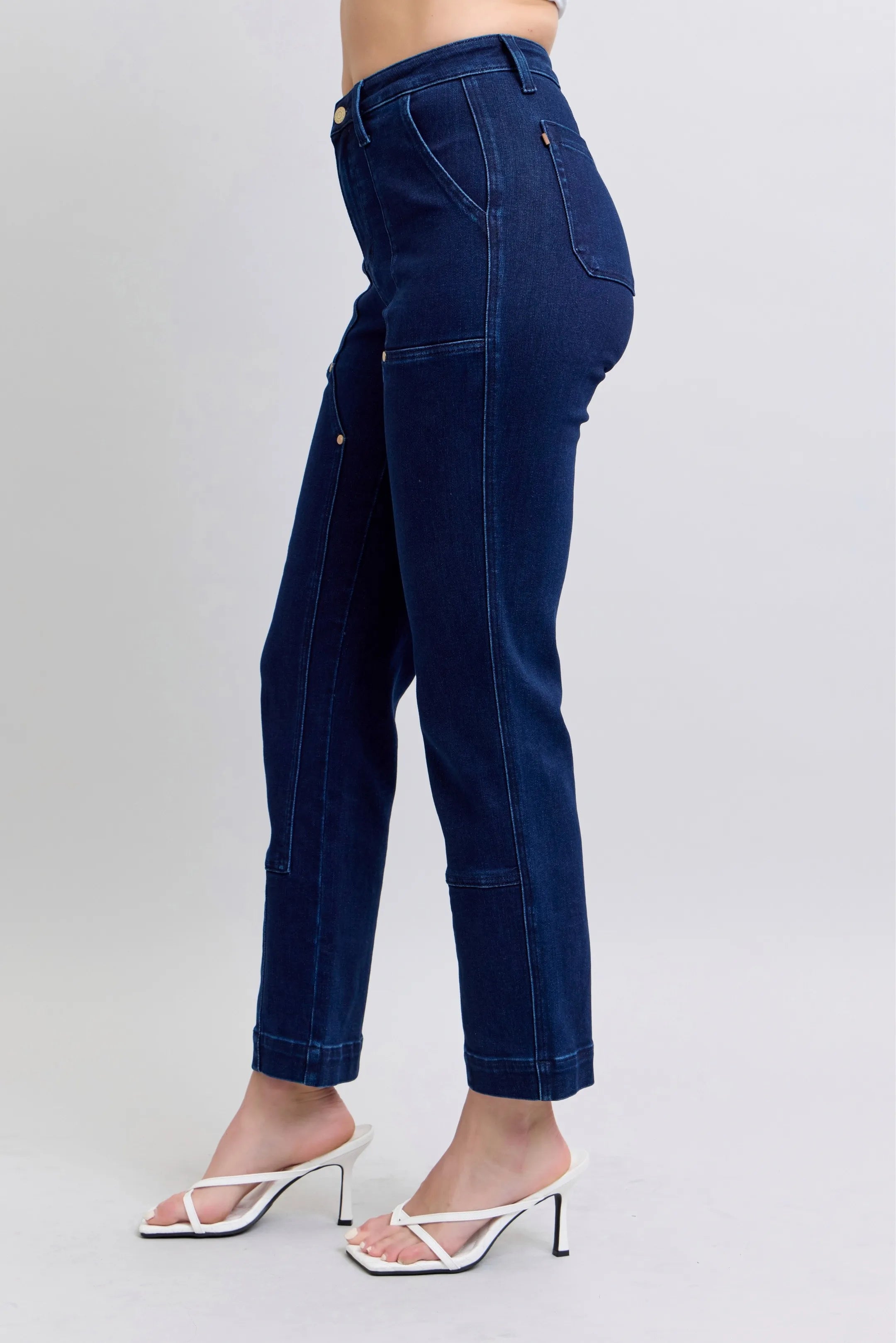 Judy Blue Full Size Hw Work Wear Knee Patch Straight Jeans | Includes Plus Size