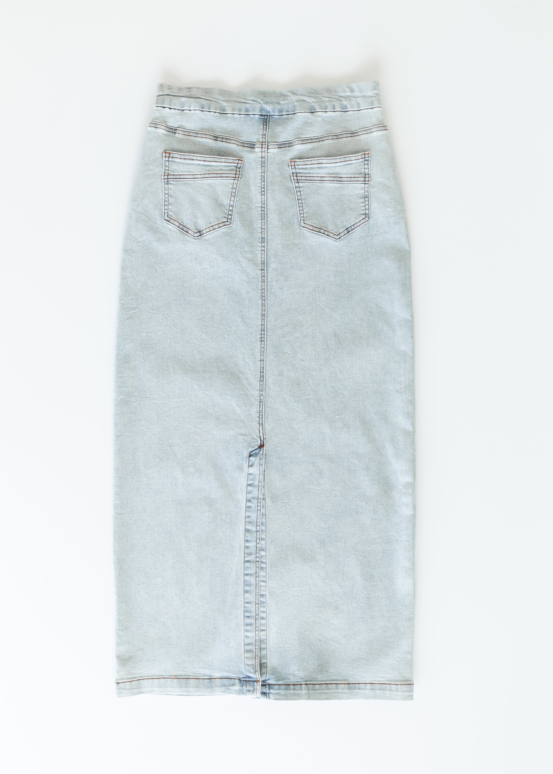 Donna Light Wash Maxi Denim Skirt - Final Sale | Includes Plus Size