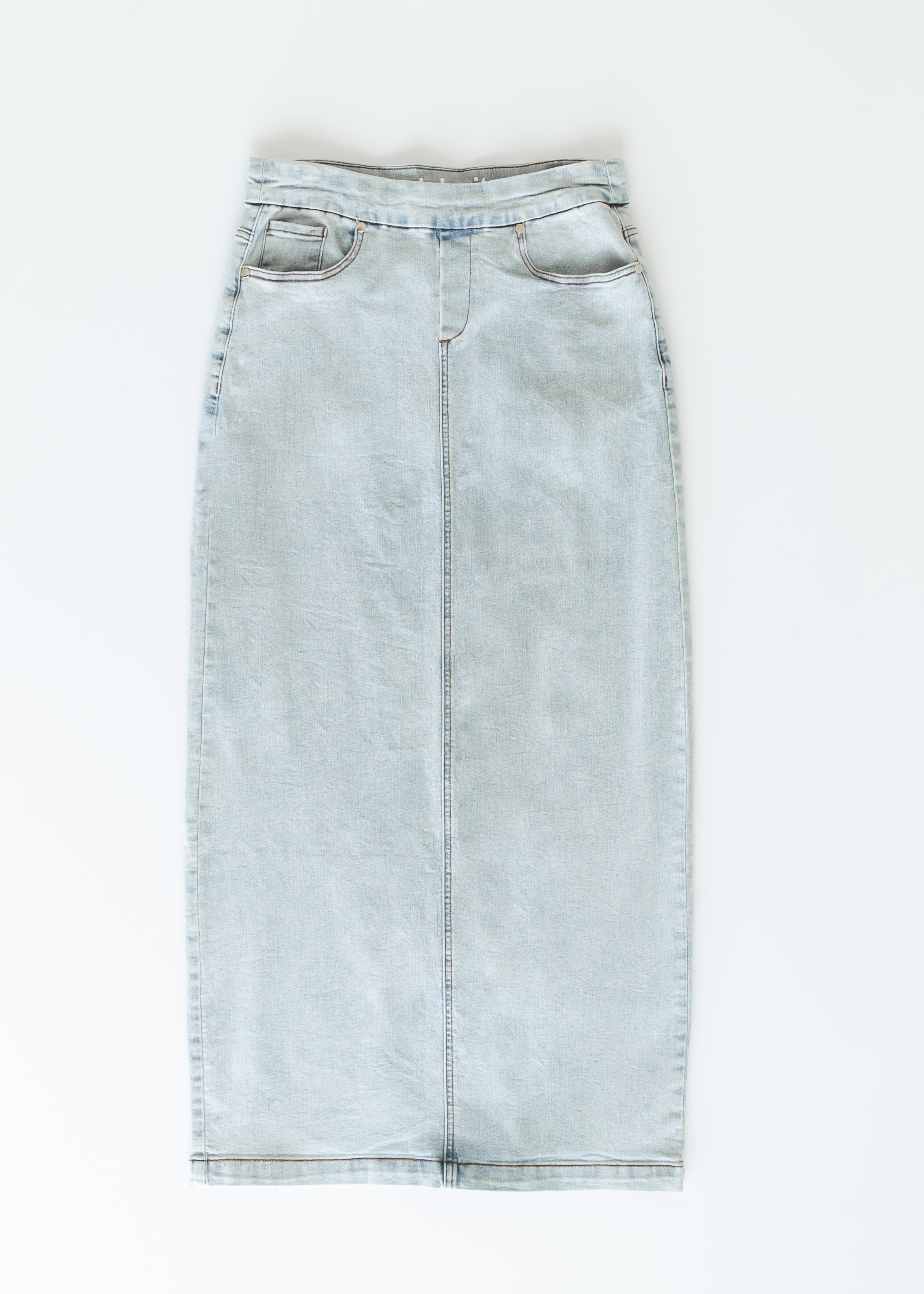 Donna Light Wash Maxi Denim Skirt - Final Sale | Includes Plus Size