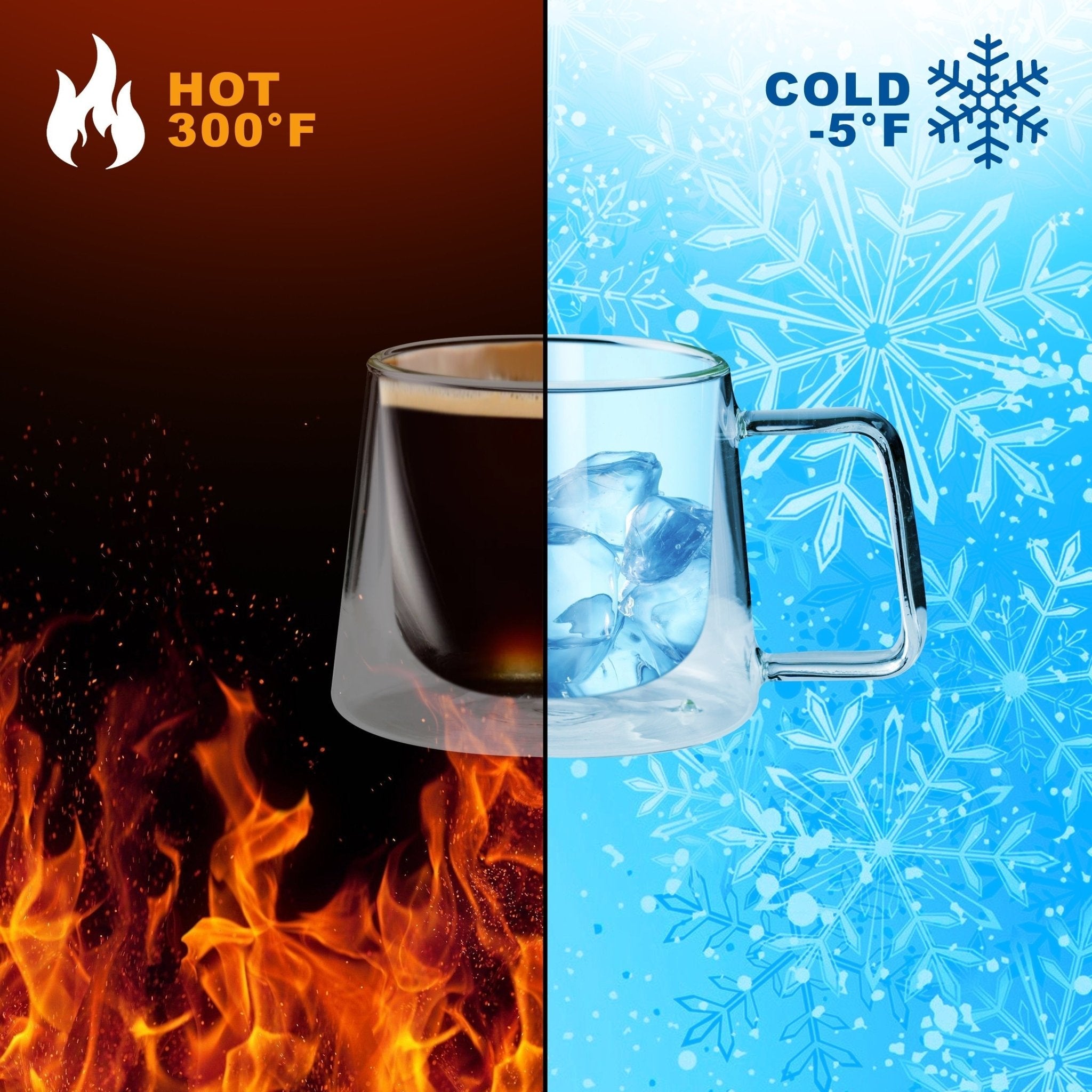 Double Walled Glass Coffee Drink Mug With Handle - Set Of 2 - 8.5oz
