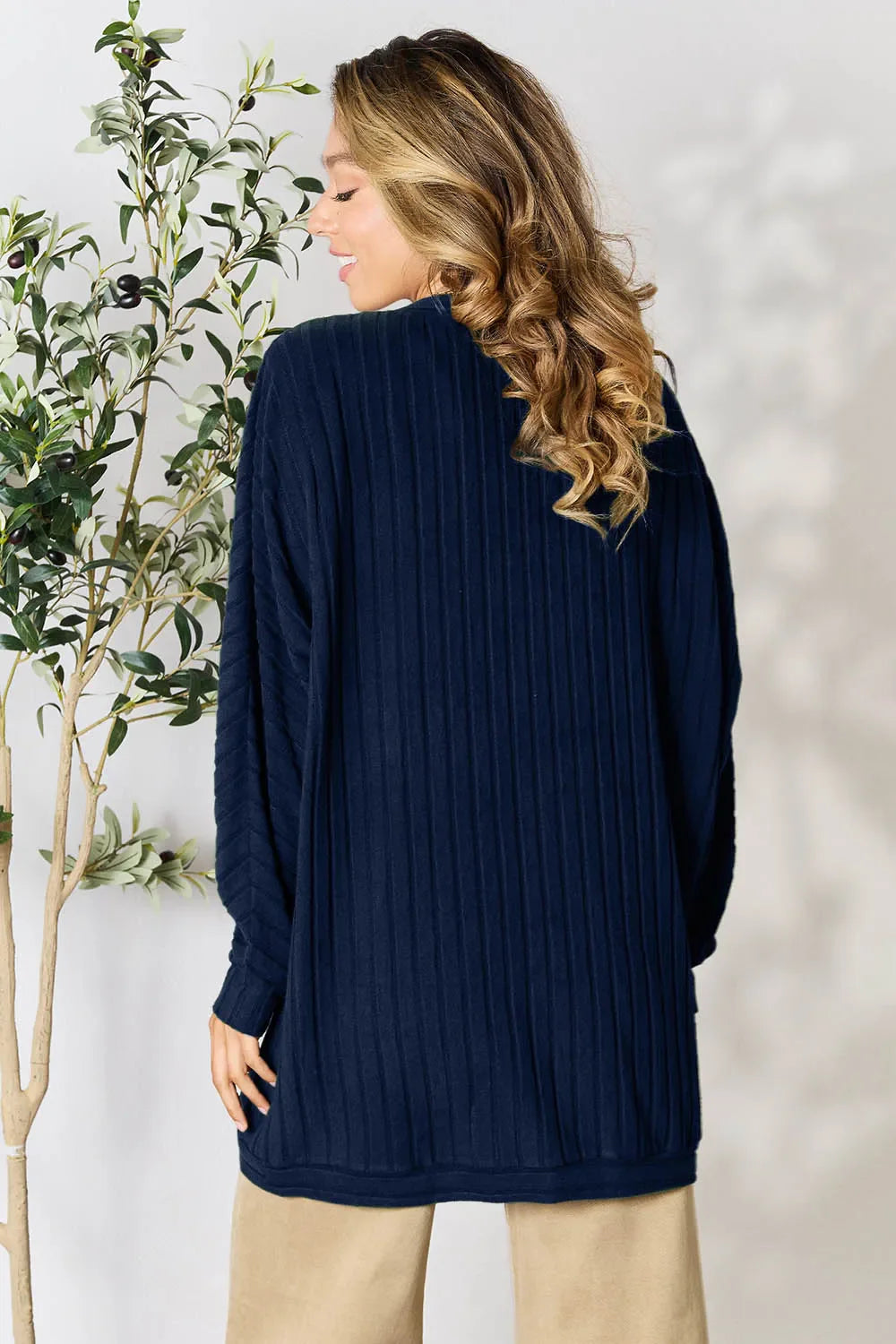 Basic Bae Full Size Ribbed Cocoon Cardigan | Includes Plus Size