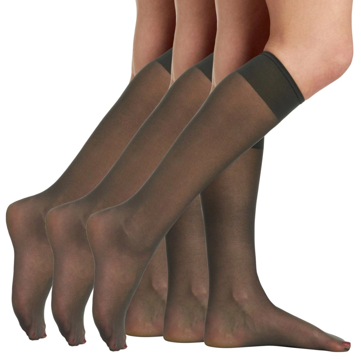 3 Pair Pack All Day Sheer Knee High With Sandalfoot Toe
