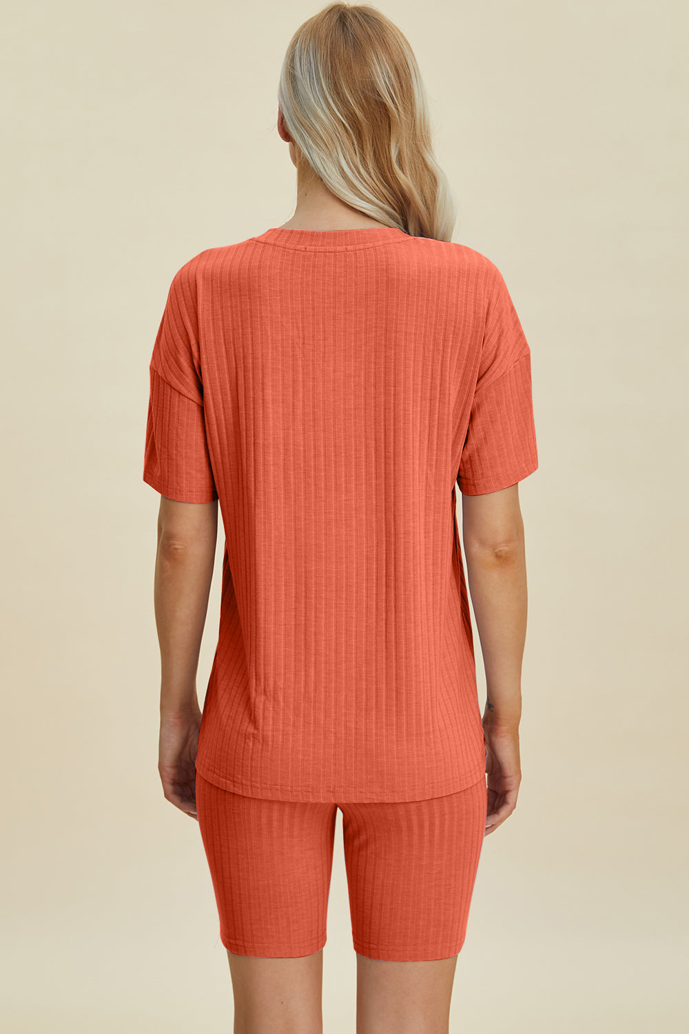 Basic Bae Full Size Ribbed V-neck Short Sleeve Top And Shorts Set
