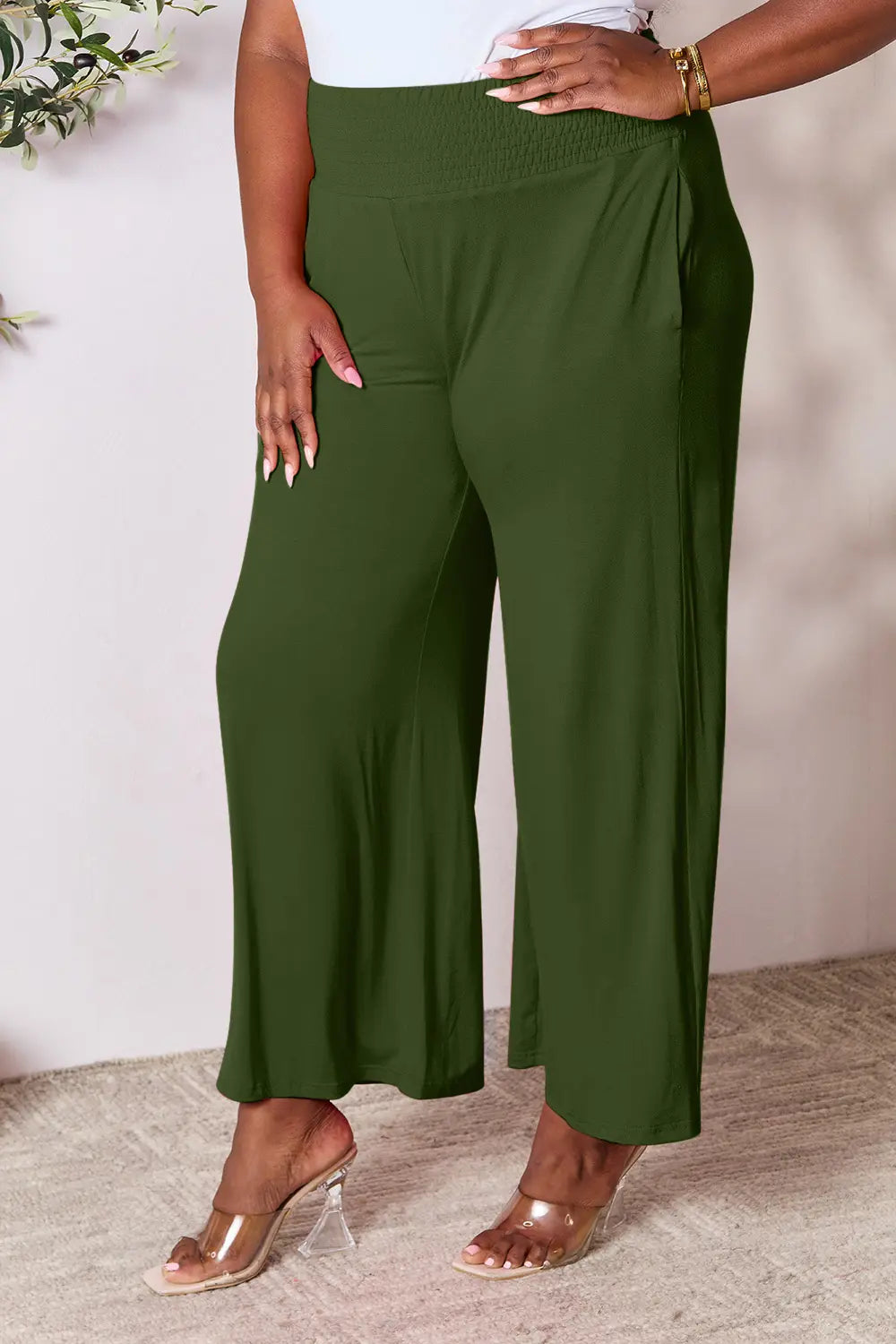 Basic Bae Full Size Smocked Wide Waistband Wide Leg Pants | Includes Plus Size