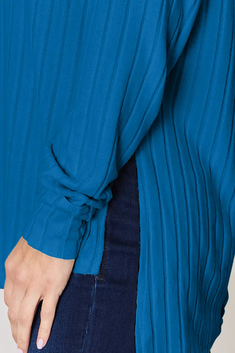 Basic Bae Full Size Ribbed Round Neck Slit Knit Top | Includes Plus Size