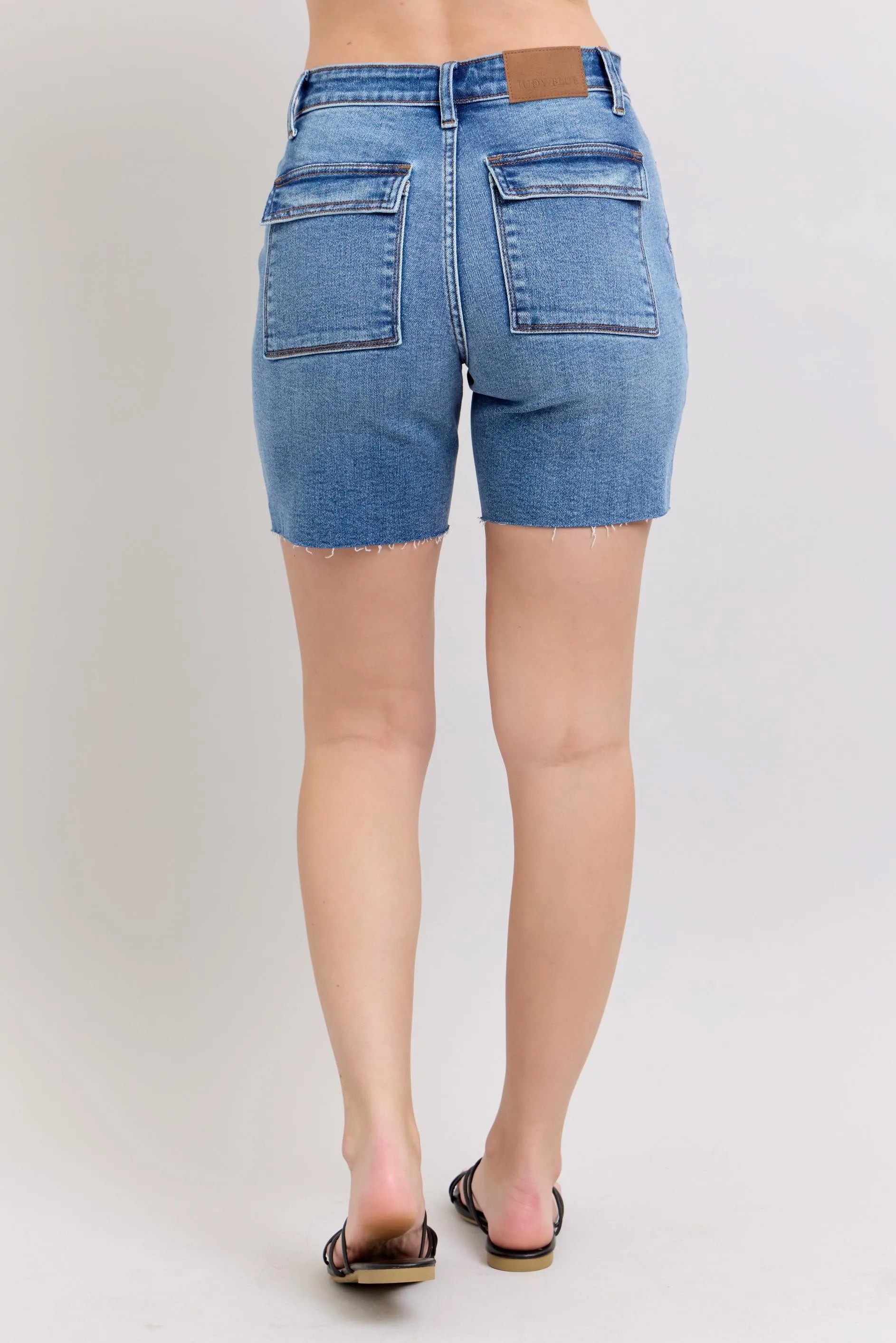 Judy Blue Full Size Mid Rise Bermudas Denim Shorts W/ Back Flap Pockets | Includes Plus Size