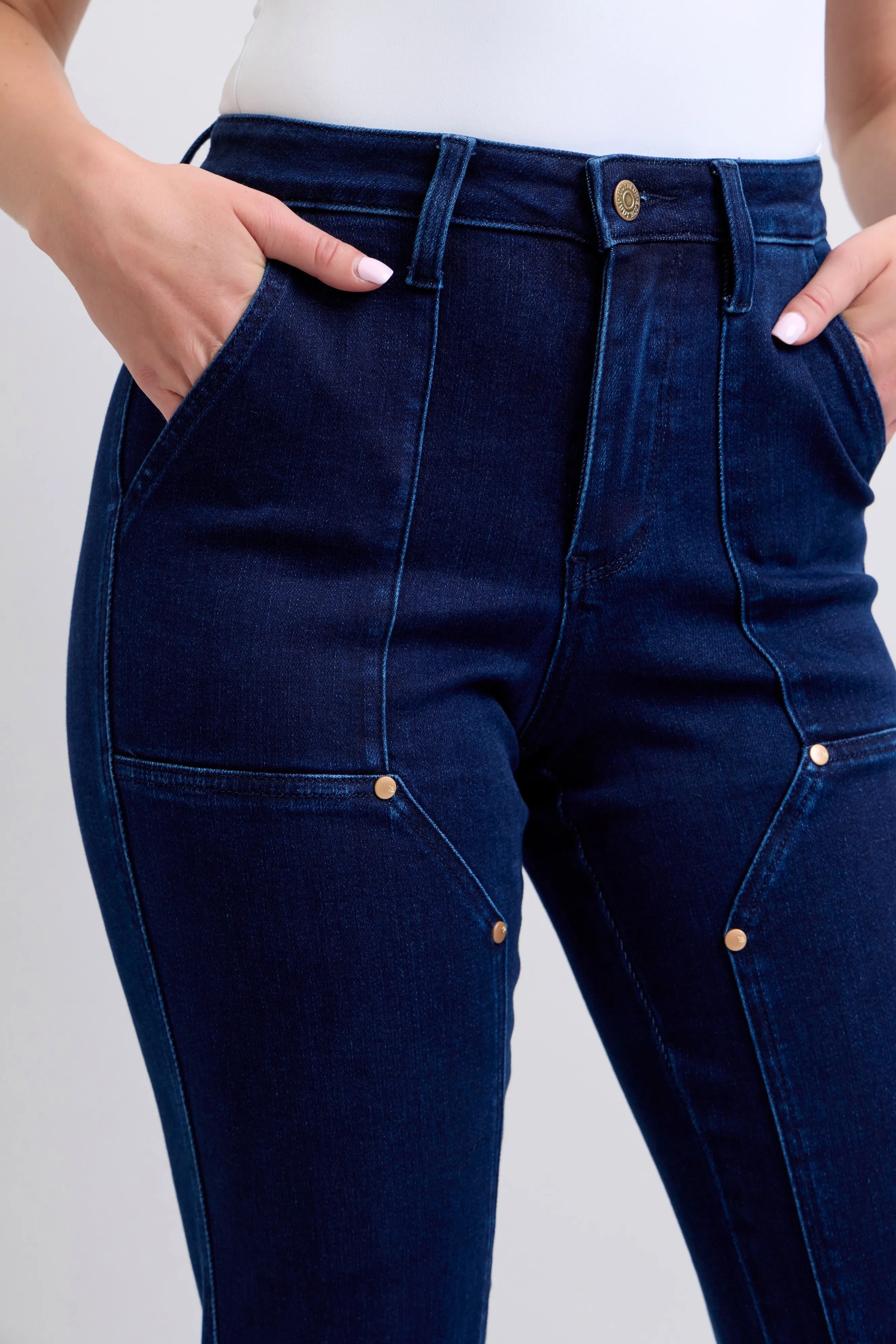 Judy Blue Full Size Hw Work Wear Knee Patch Straight Jeans | Includes Plus Size