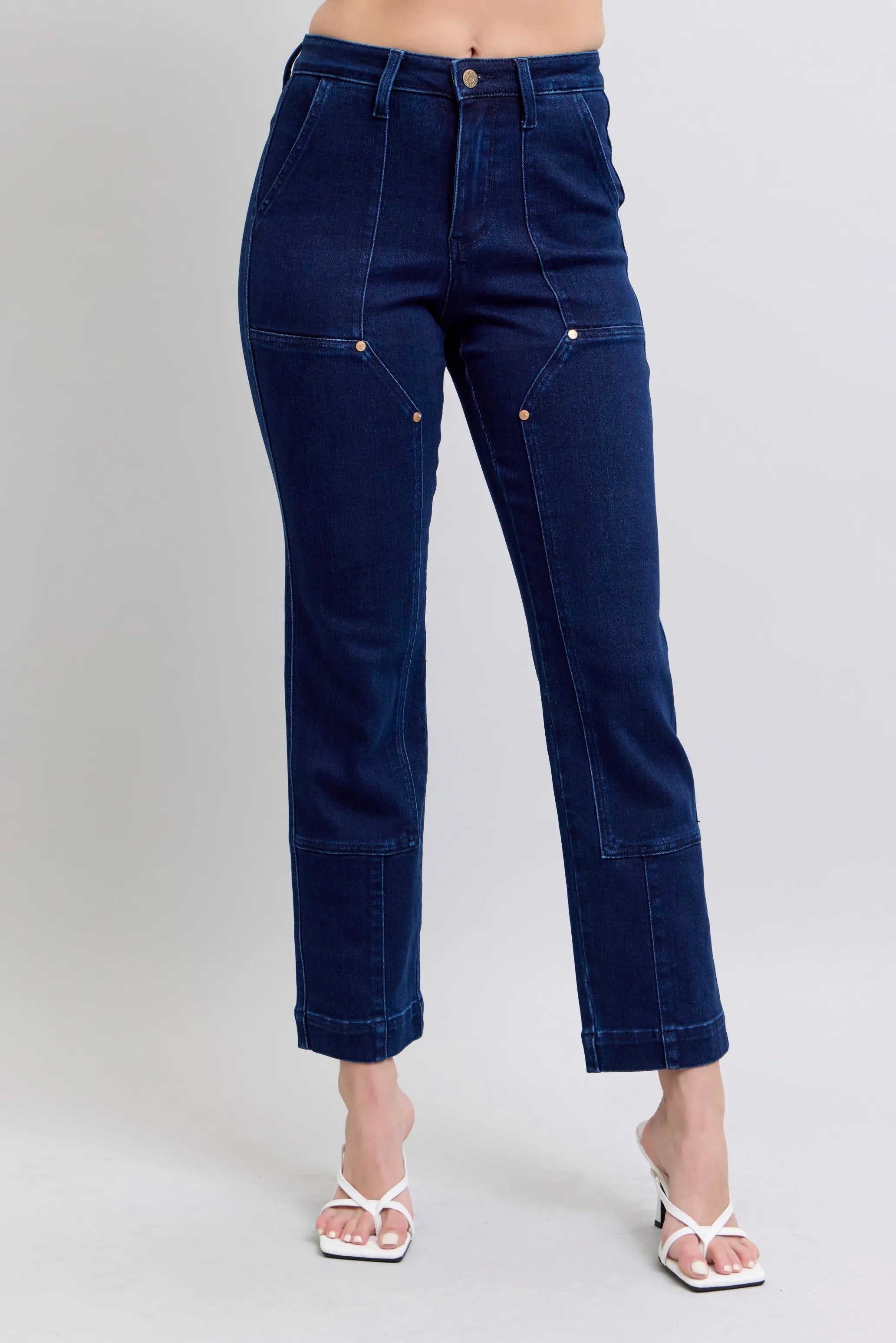 Judy Blue Full Size Hw Work Wear Knee Patch Straight Jeans | Includes Plus Size