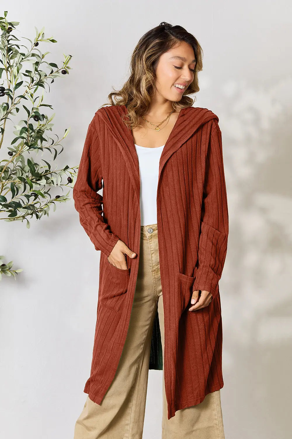 Basic Bae Full Size Hooded Sweater Cardigan | Includes Plus Size