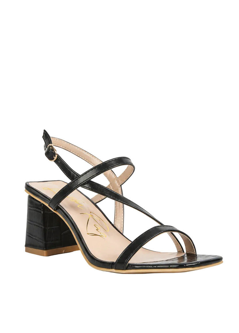 Effieo Croc Texture Block Heel Sandals