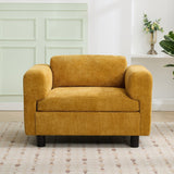 Elixired Upholstered Arm Chair with Tucked Armrests and Round Rubberwood Legs