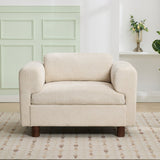 Elixired Upholstered Arm Chair with Tucked Armrests and Round Rubberwood Legs