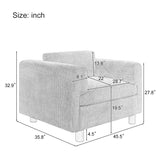 Elixired Upholstered Arm Chair with Tucked Armrests and Round Rubberwood Legs