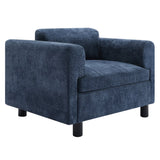 Elixired Upholstered Arm Chair with Tucked Armrests and Round Rubberwood Legs
