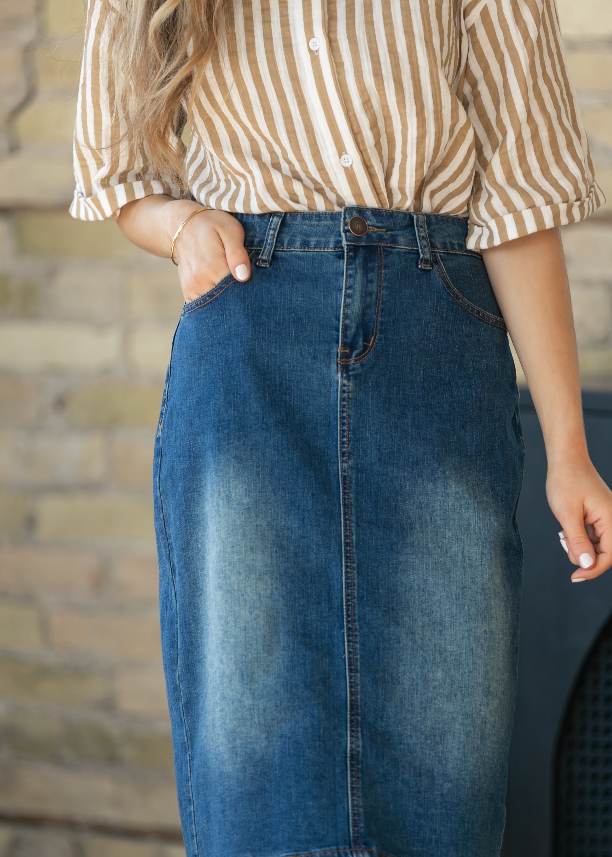 Elliot Dark Wash Denim Midi Skirt
