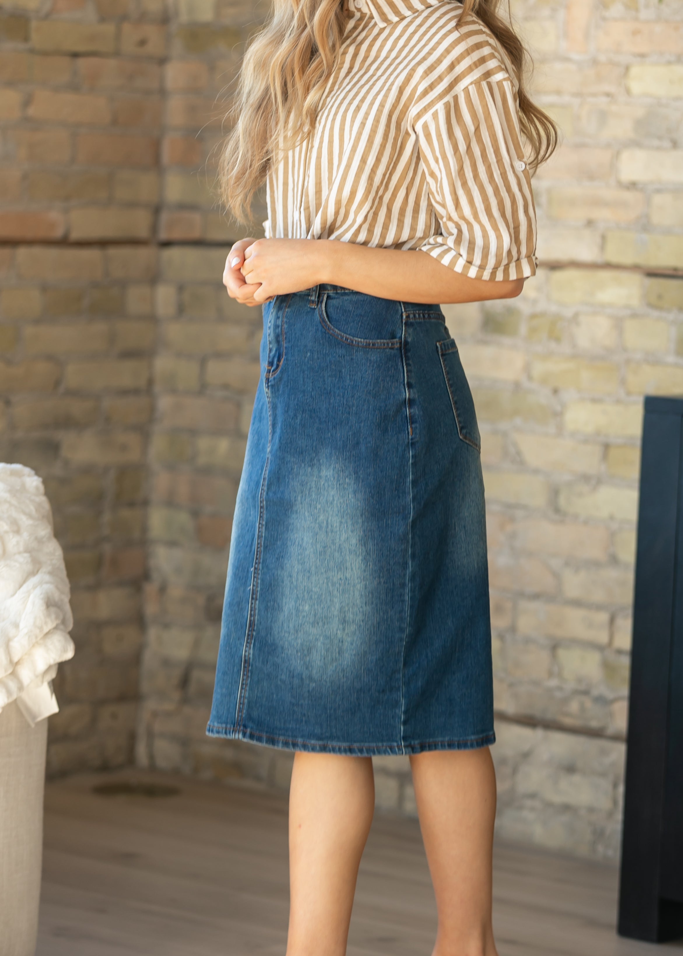 Elliot Dark Wash Denim Midi Skirt
