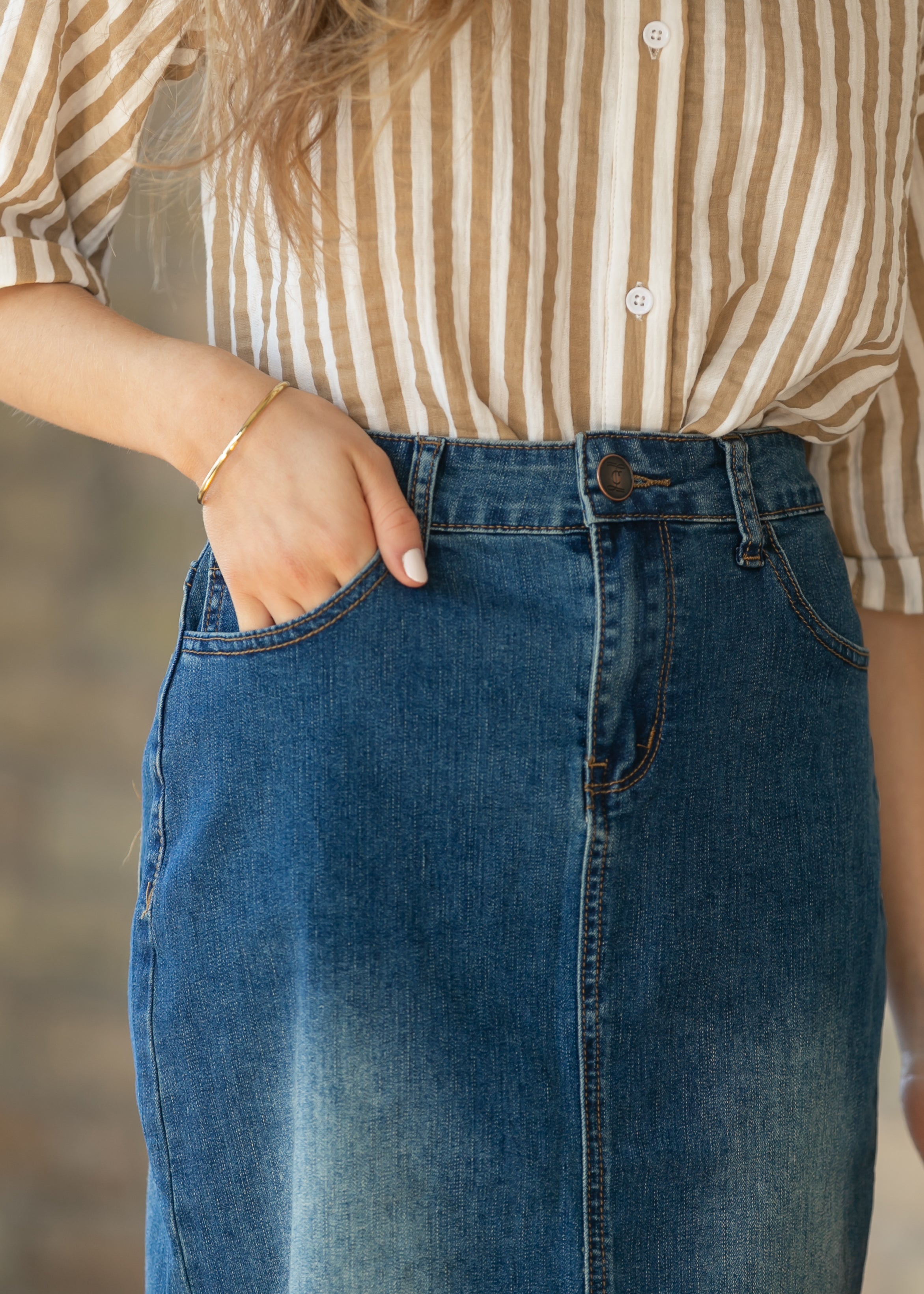 Elliot Dark Wash Denim Midi Skirt