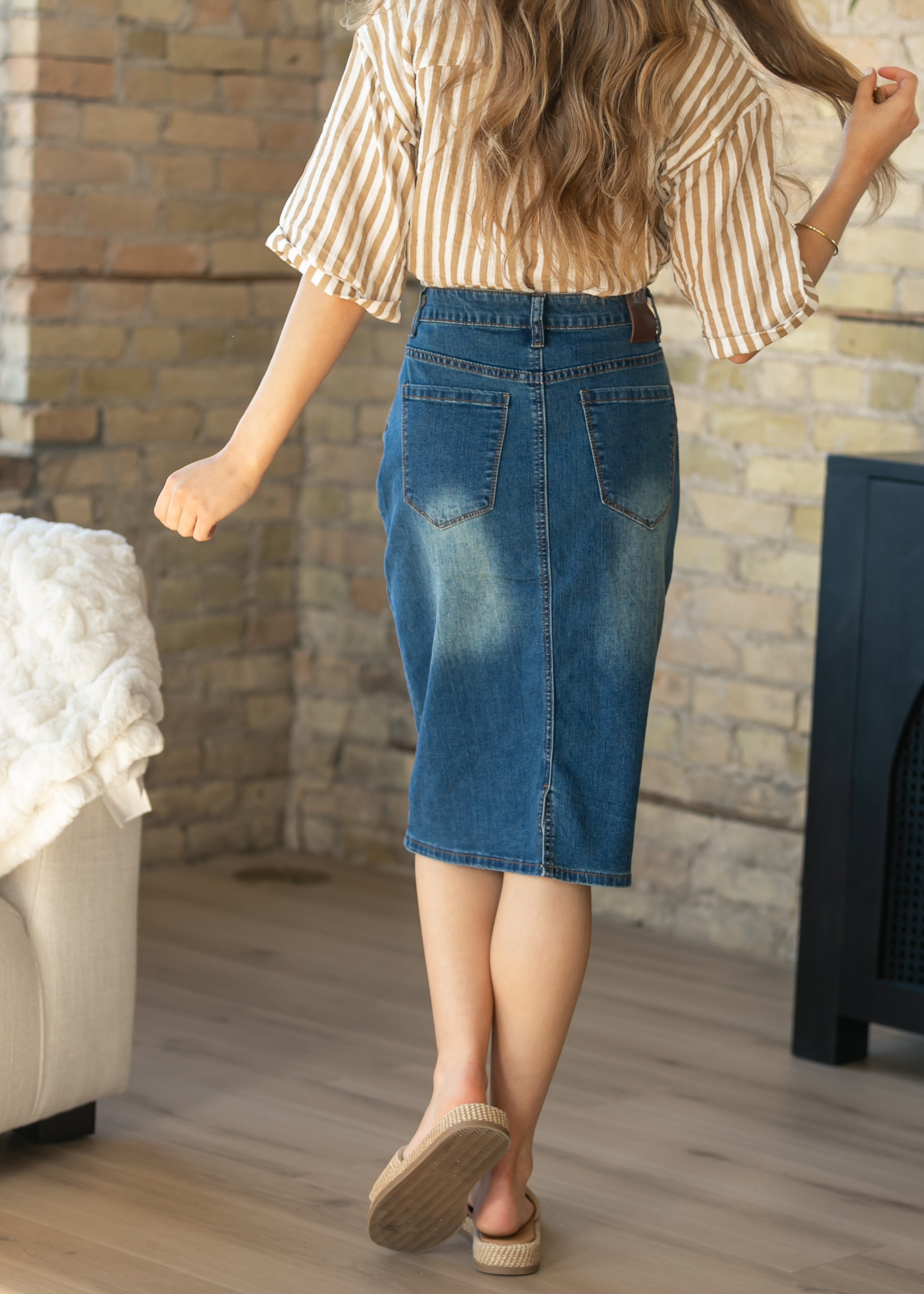 Elliot Dark Wash Denim Midi Skirt