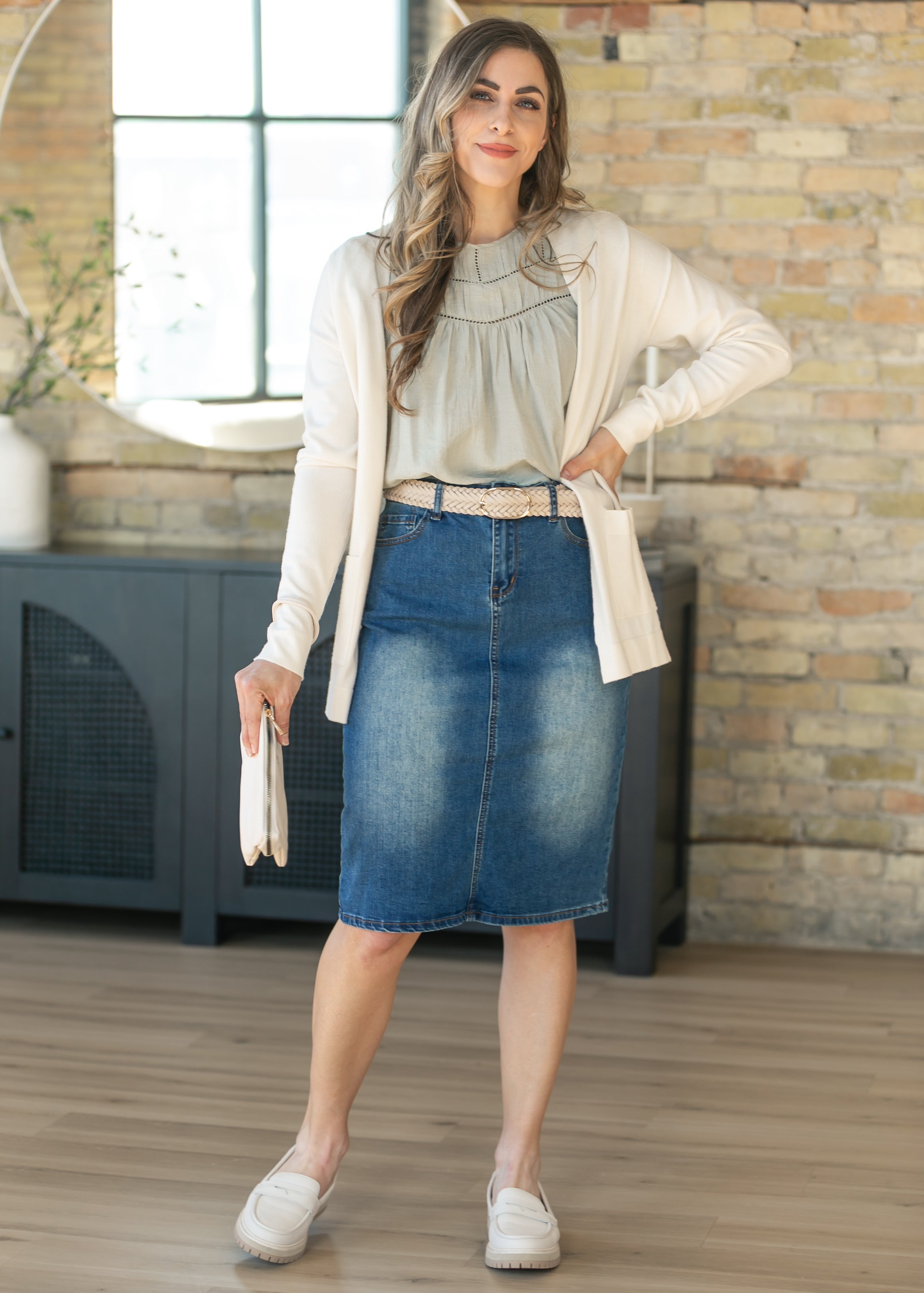 Elliot Dark Wash Denim Midi Skirt