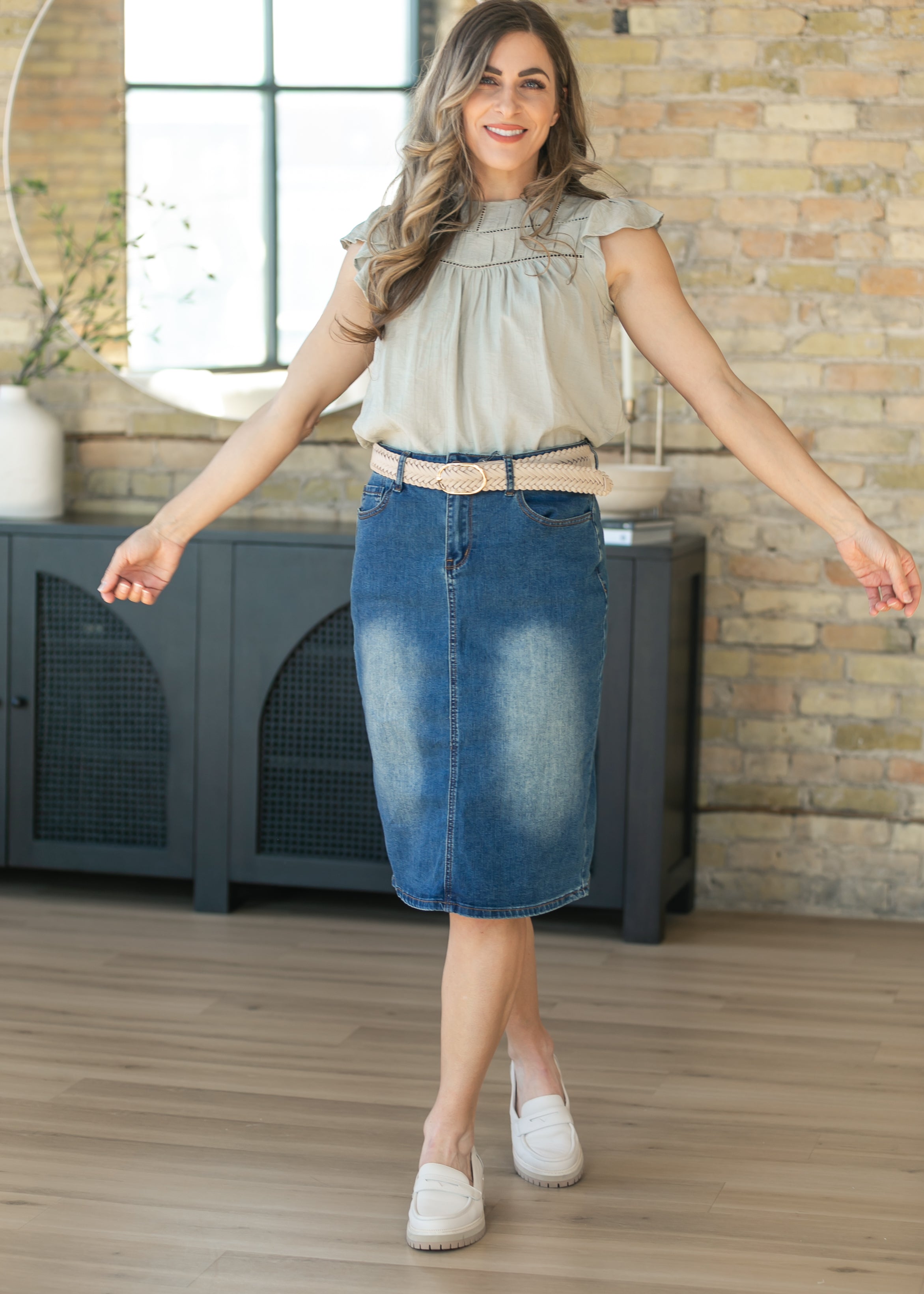 Elliot Dark Wash Denim Midi Skirt