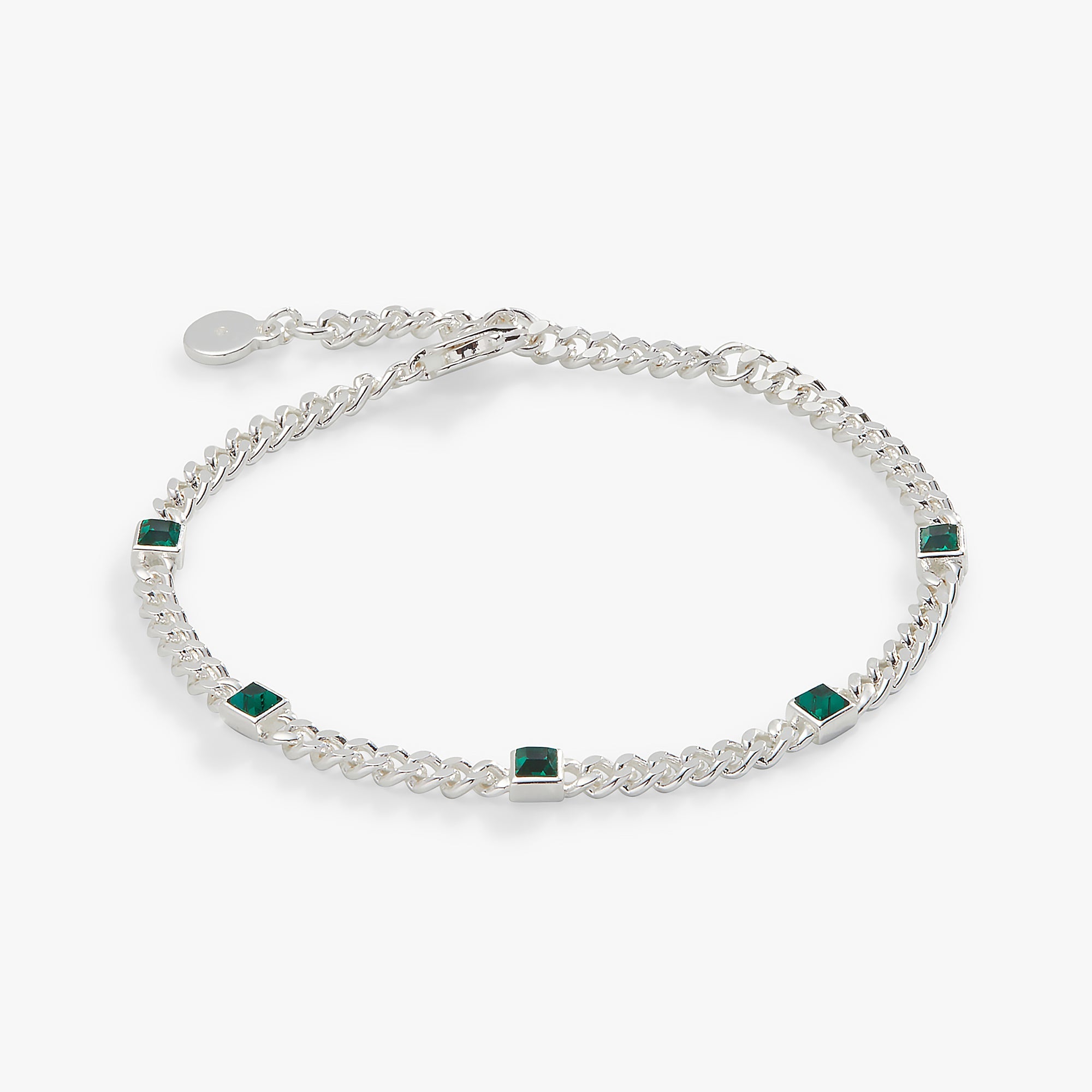 May Birthstone Emerald Curb Chain Bracelet