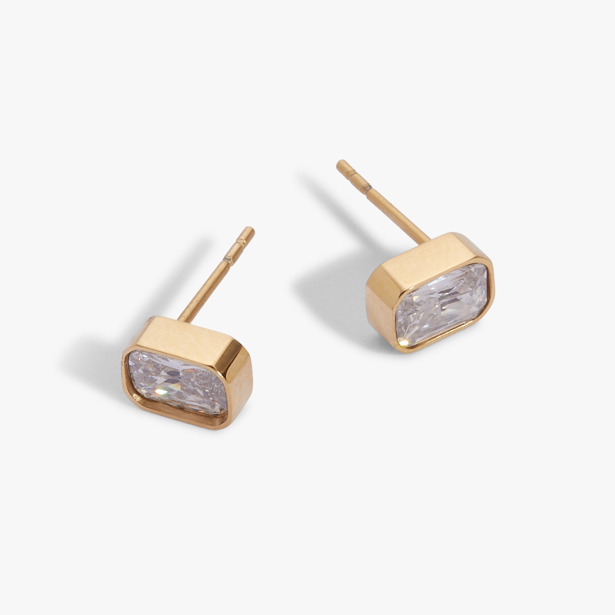 April Emerald-cut Birthstone Stud Earrings