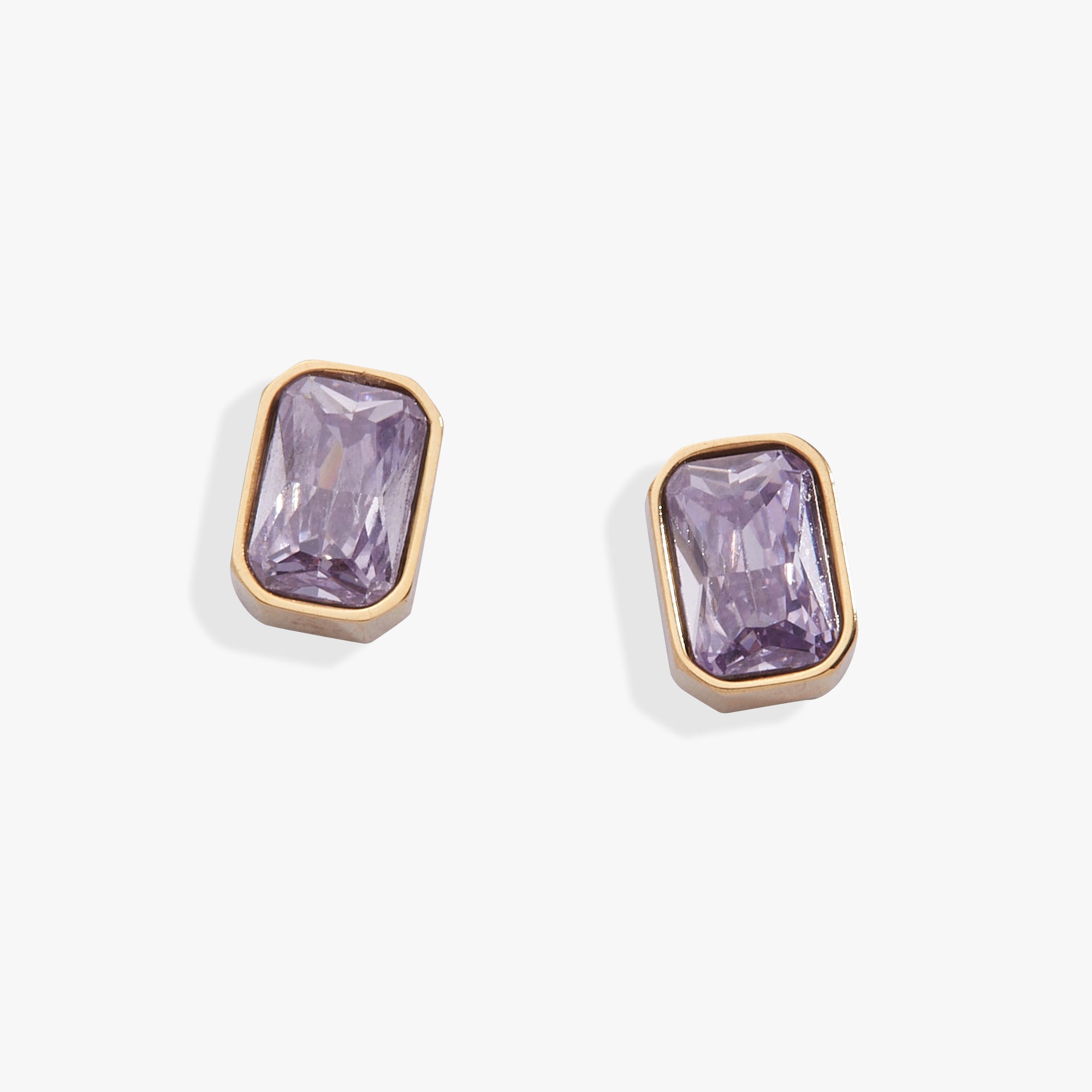 June Emerald-cut Birthstone Stud Earrings
