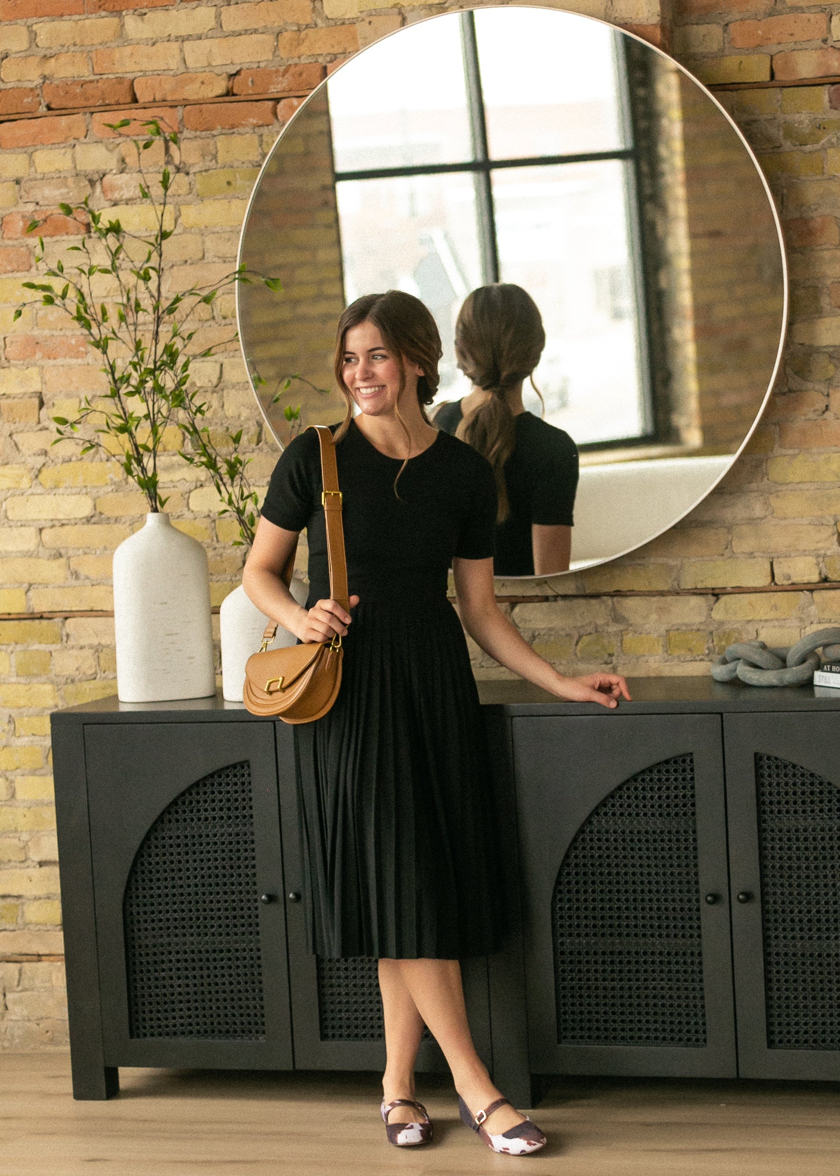 Emersyn Black Pleated Midi Dress