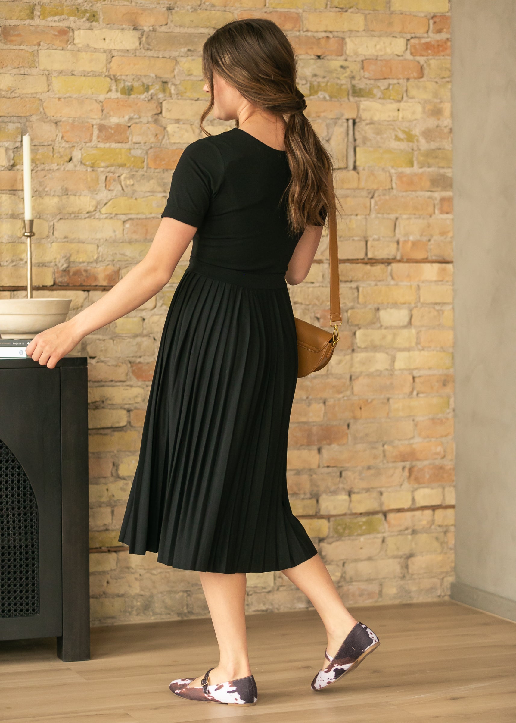 Emersyn Black Pleated Midi Dress