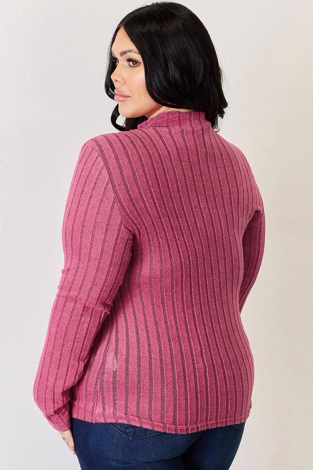 Basic Bae Full Size Ribbed Mock Neck Long Sleeve Knit Top | Includes Plus Size
