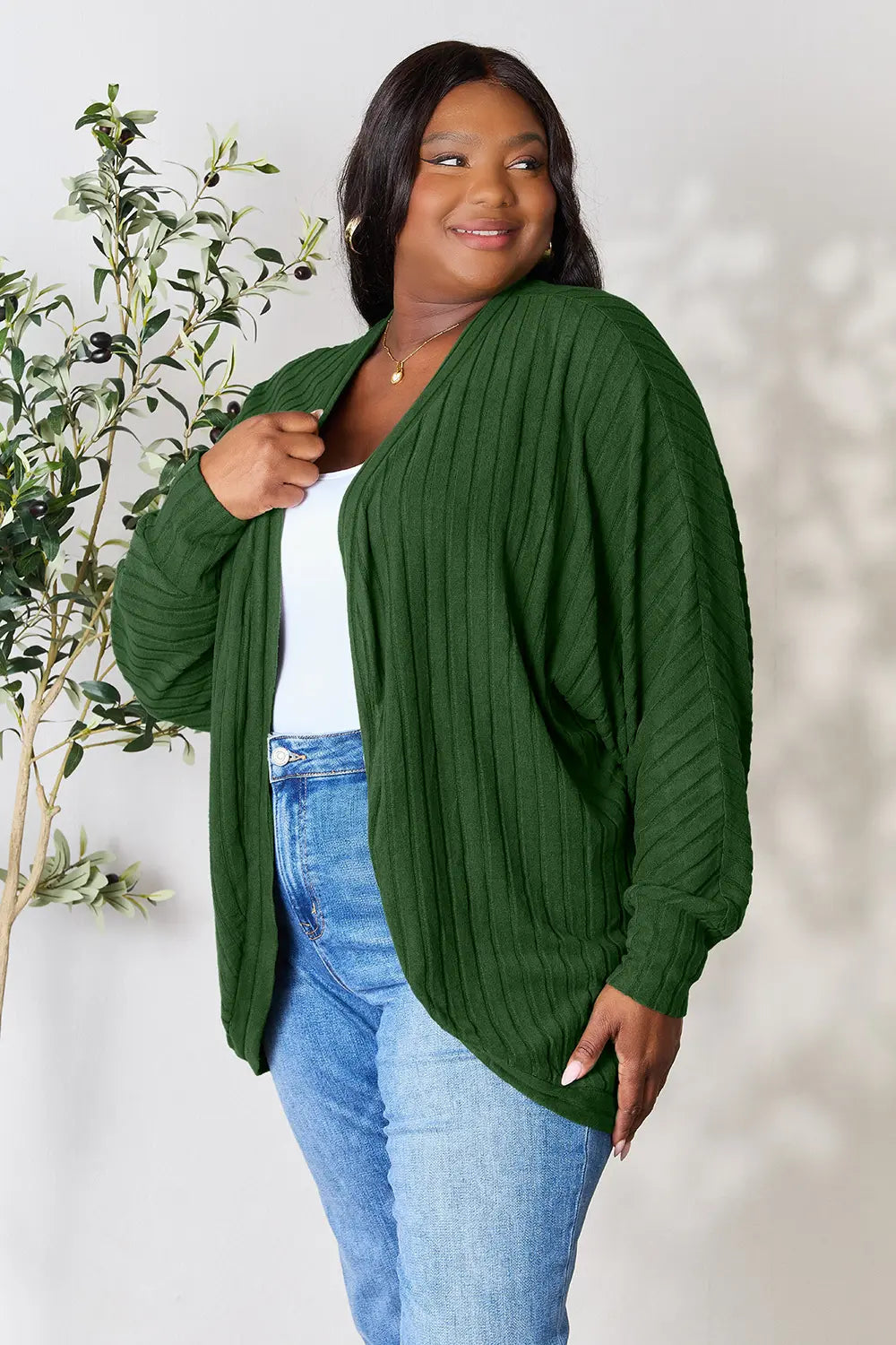 Basic Bae Full Size Ribbed Cocoon Cardigan | Includes Plus Size