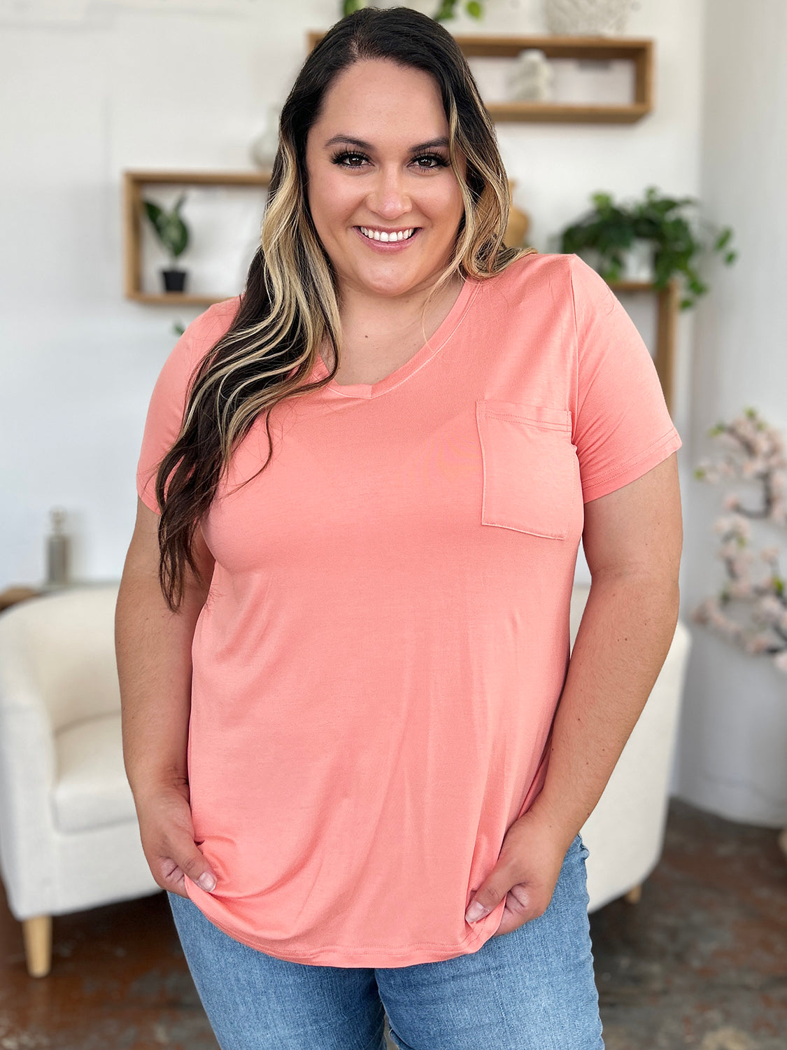 Basic Bae Bamboo Full Size  V-neck Short Sleeve T-shirt | Includes Plus Size