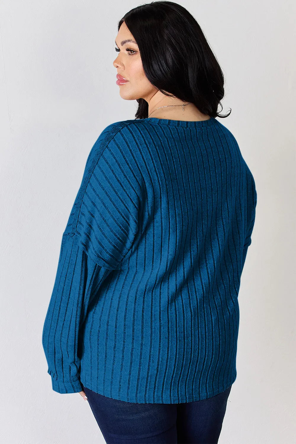 Basic Bae Full Size Ribbed Half Button Long Sleeve T-shirt