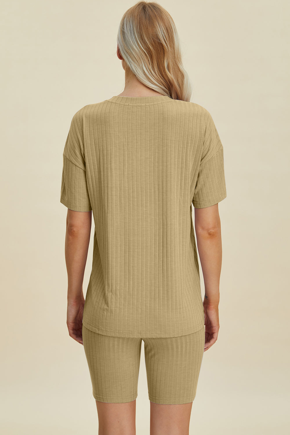 Basic Bae Full Size Ribbed V-neck Short Sleeve Top And Shorts Set