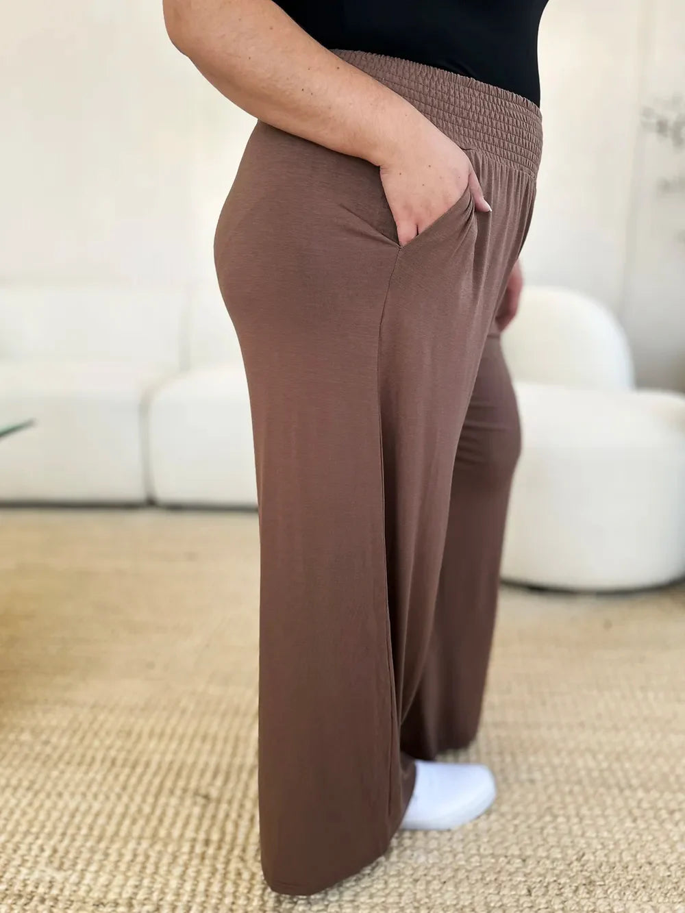Basic Bae Full Size Smocked Wide Waistband Wide Leg Pants | Includes Plus Size