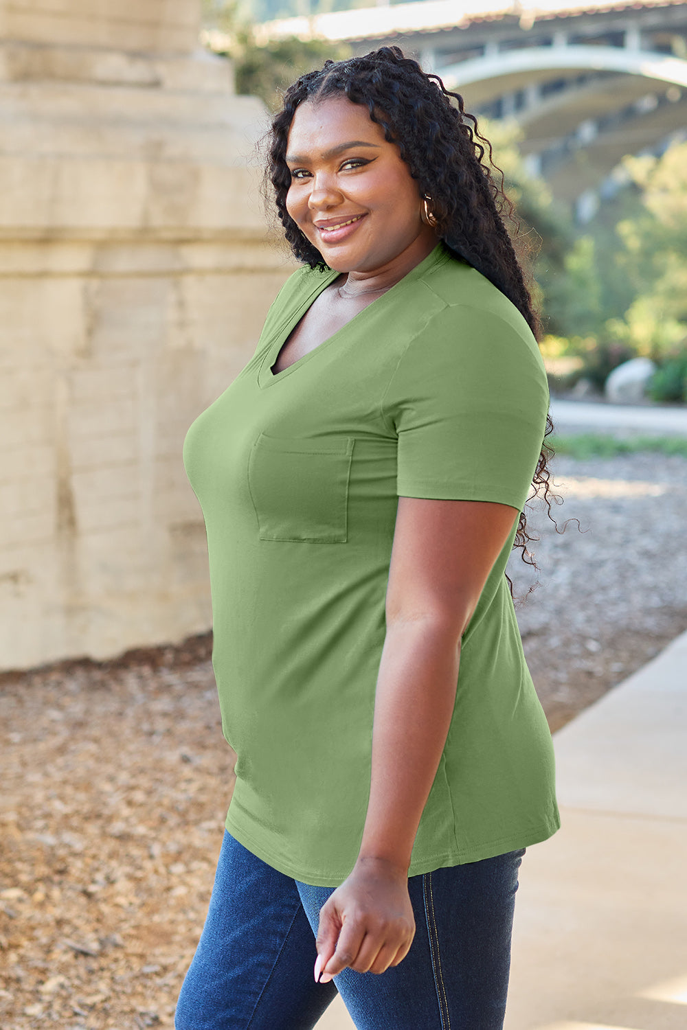 Basic Bae Bamboo Full Size  V-neck Short Sleeve T-shirt | Includes Plus Size