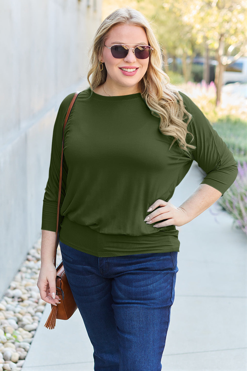 Basic Bae Full Size Round Neck Batwing Sleeve Top | Includes Plus Size