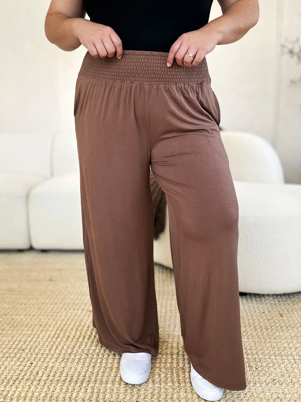 Basic Bae Full Size Smocked Wide Waistband Wide Leg Pants | Includes Plus Size