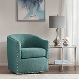 Fantasyy Upholstered Swivel Chair with Nailhead Trim and Curved Design