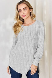 Basic Bae Full Size Ribbed Round Neck Slit Knit Top | Includes Plus Size