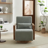 Upholstered Swivel Chair with Open Arms Design and Wood Base