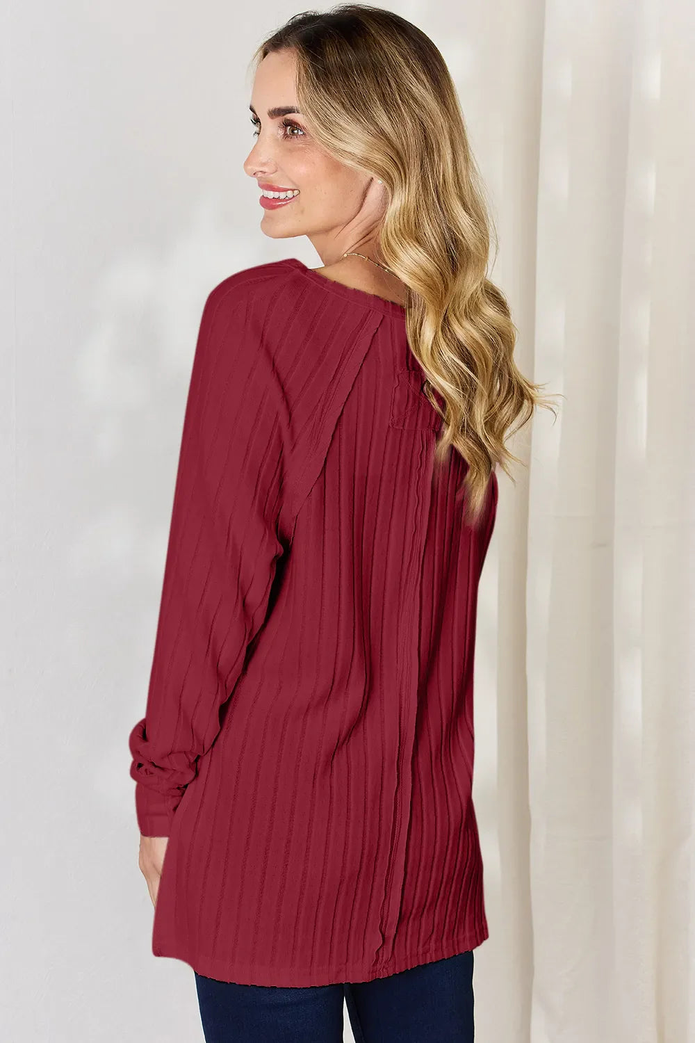 Basic Bae Full Size Ribbed Round Neck Slit Knit Top | Includes Plus Size