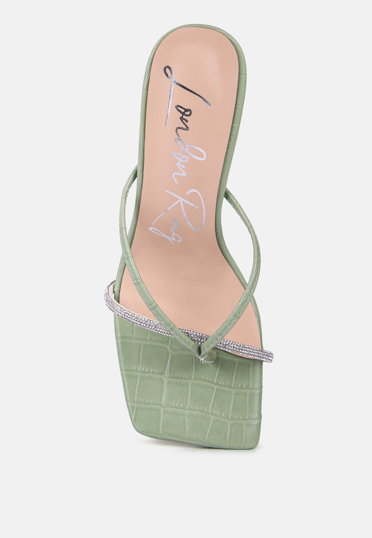 Fetish Croc Rhinestone Strap Sandals