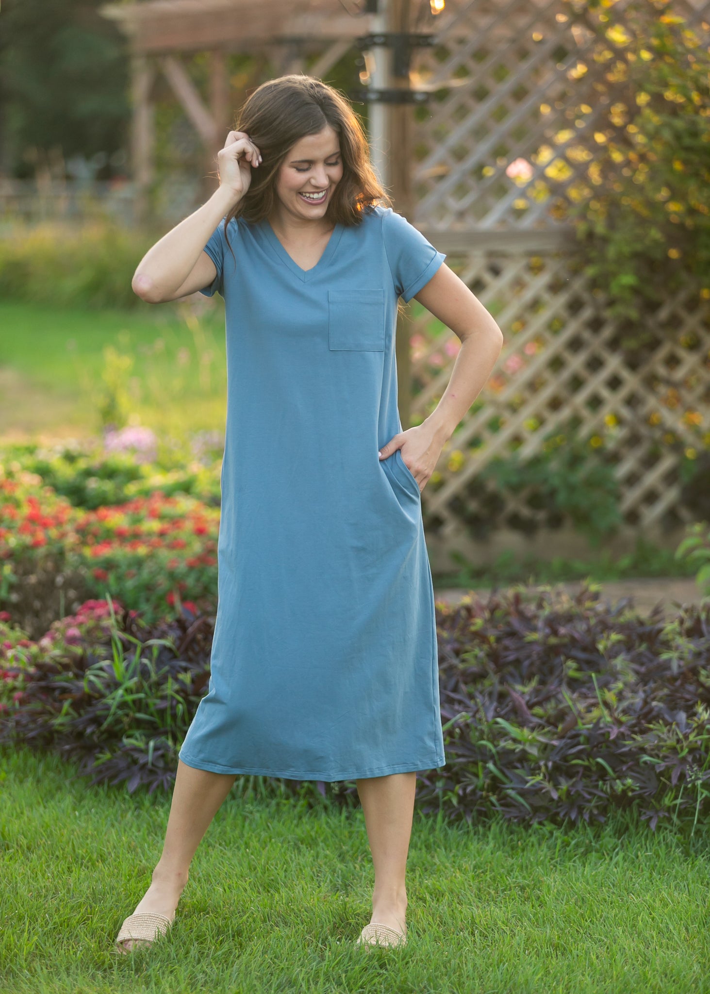 Finley Chambray Blue V-neck T-shirt Dress